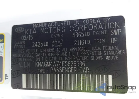 2015 Kia Optima Lx z USA, uszkodzony, nr VIN KNAGM4A74F5626536